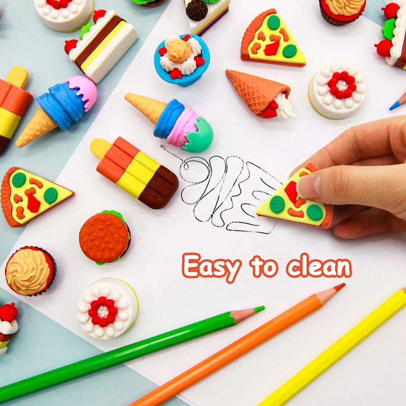 Satomoto 34 pcs Food Erasers for Kids Classroom Prizes, Puzzle Eraser 3D Take Apart Food Pencil Erasers for Student Rewards, Class Treasure Box,Game Rewards,Party Favors - Image 3